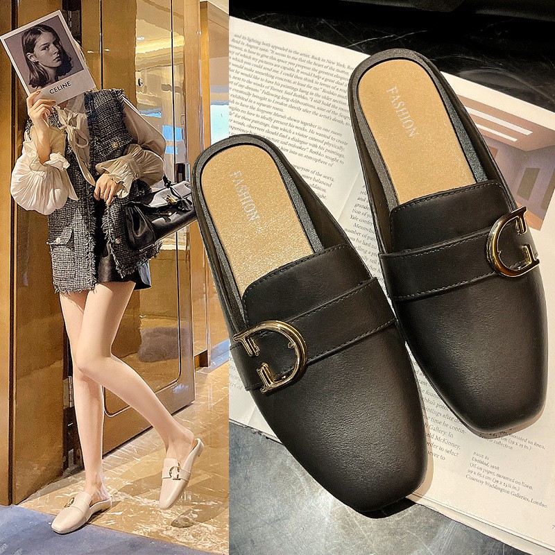 Flat Shose2021 New Net Hong Mul Shoes Lazy Fashion A Pedal Wearing Slippers Insolules In The Head Semi-Sweater