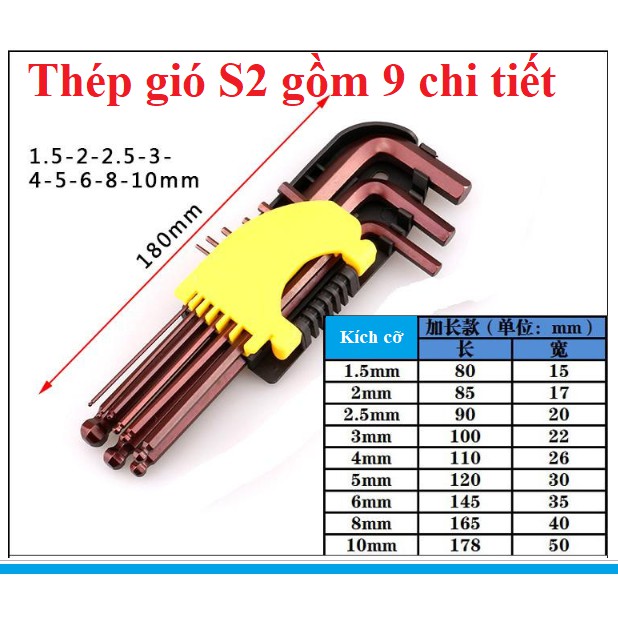 Bộ lục giác 9 chiếc 1.5mm-10mm hàng chuẩn tốt