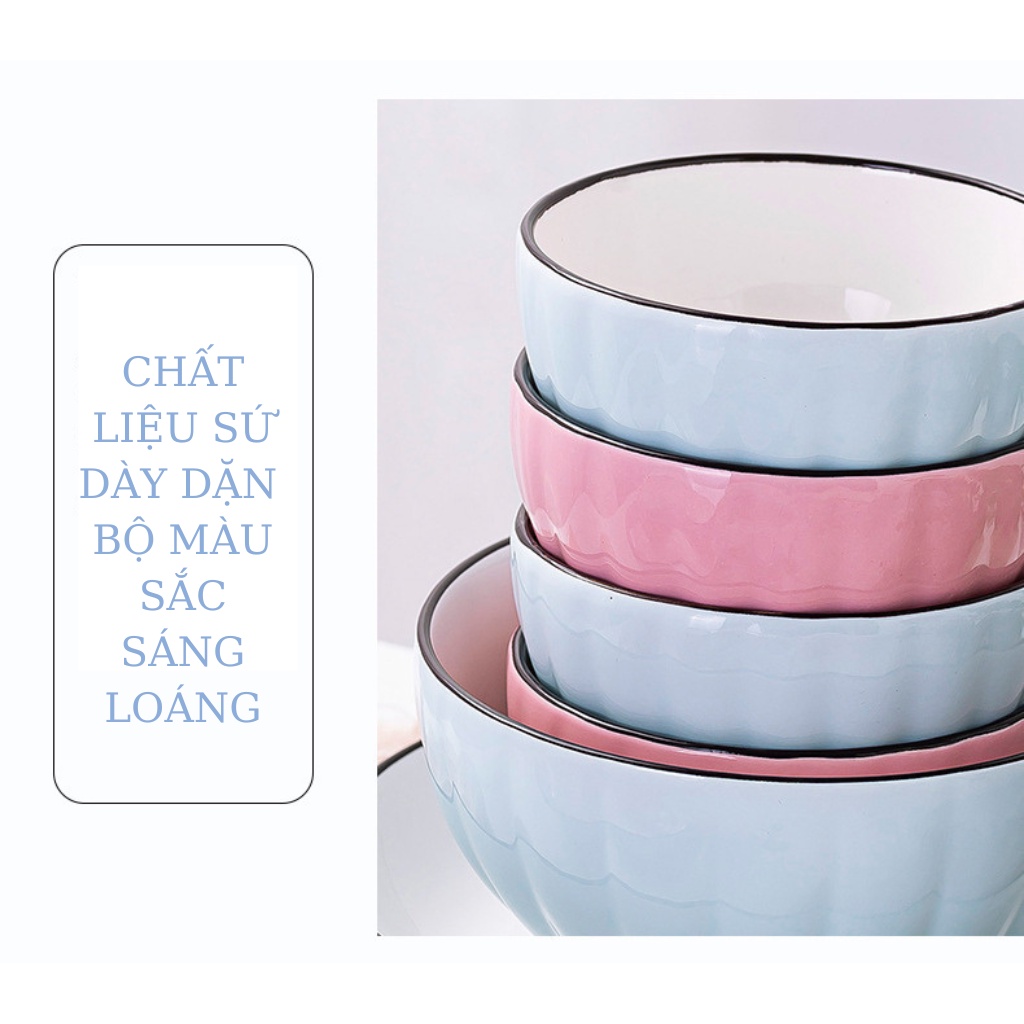 Bộ bát đĩa sứ 18 món 6 người ăn, bát đĩa decor màu xanh ngọc, màu hồng - Gốm Sứ Như Ý