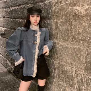 áo sơ mi denim viền ren koreastyle