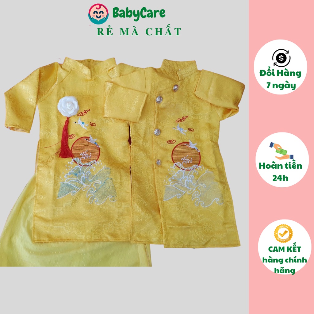 Áo dài cách tân màu vàng trẻ em áo dài cặp cho bé trai bé gái 2 3 4 5 6 7 8 9 tuổi0