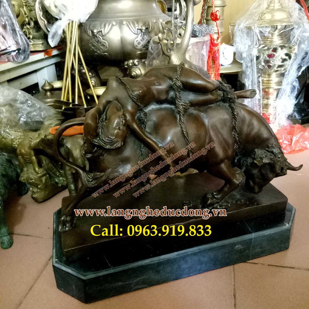 Tượng trang trí, cô gái trên lưng bò tót, tượng đồng trang trí, tượng châu âu