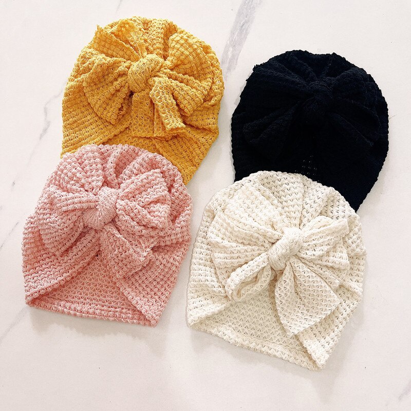 Mũ Beanie Thắt Nơ Màu Trơn Mềm Mại Thời Trang Thu Đông Cho Bé Gái