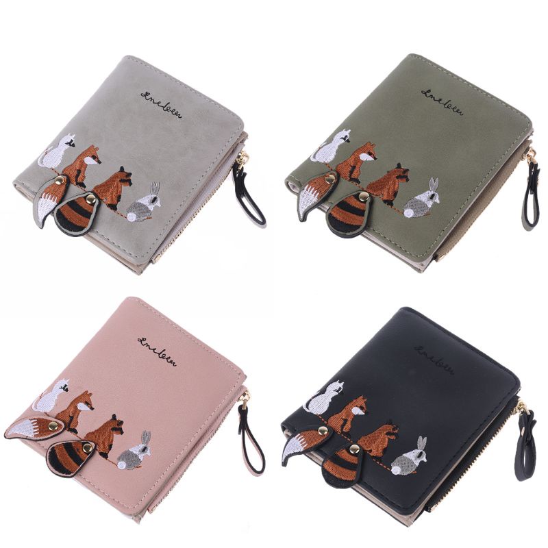 Ví Da Pu Mini Thêu Họa Tiết Hoạt Hình Xinh Xắn Dành Cho Nữ