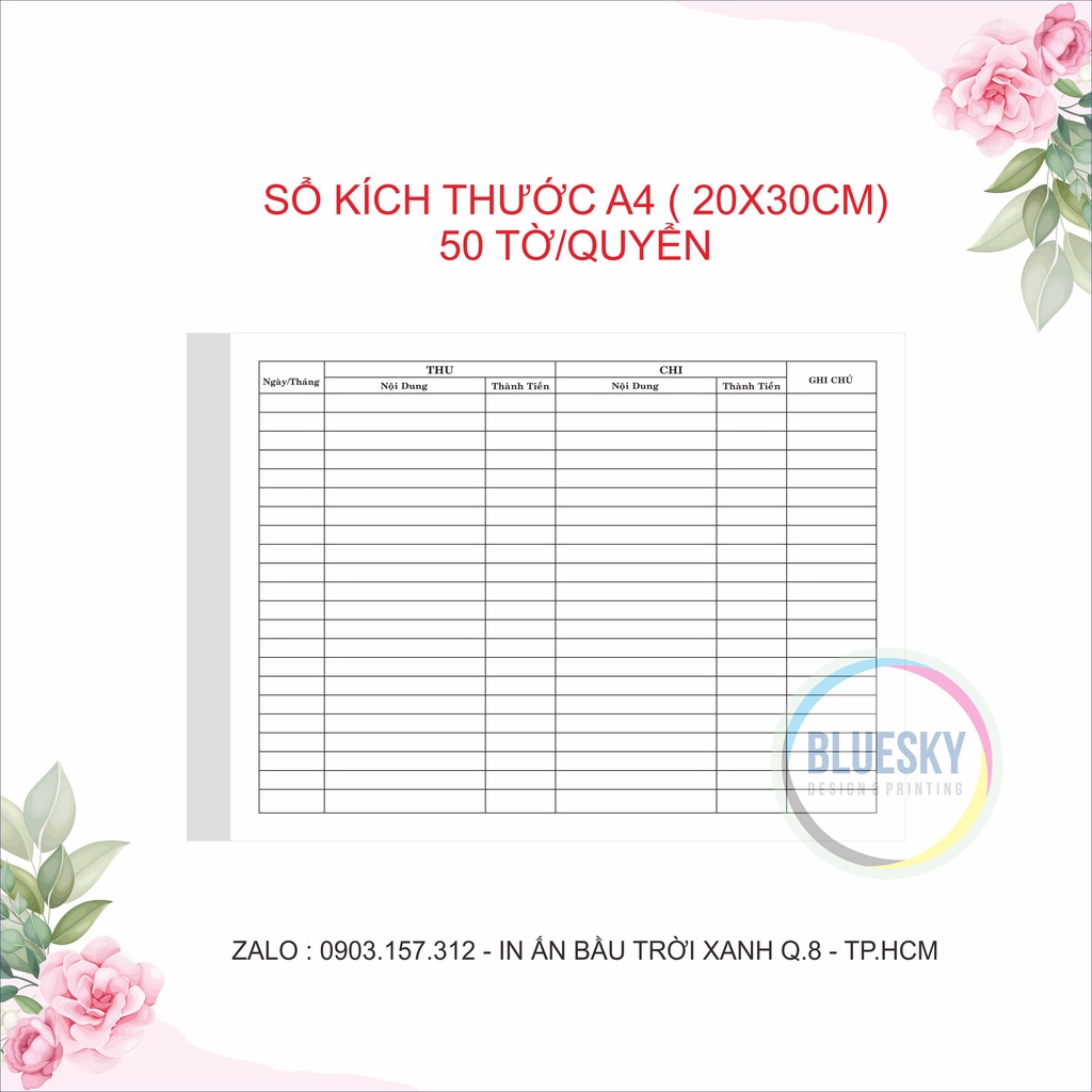 Số thu chi A4  50 tờ/quyển giấy dày, bìa màu đep mắt