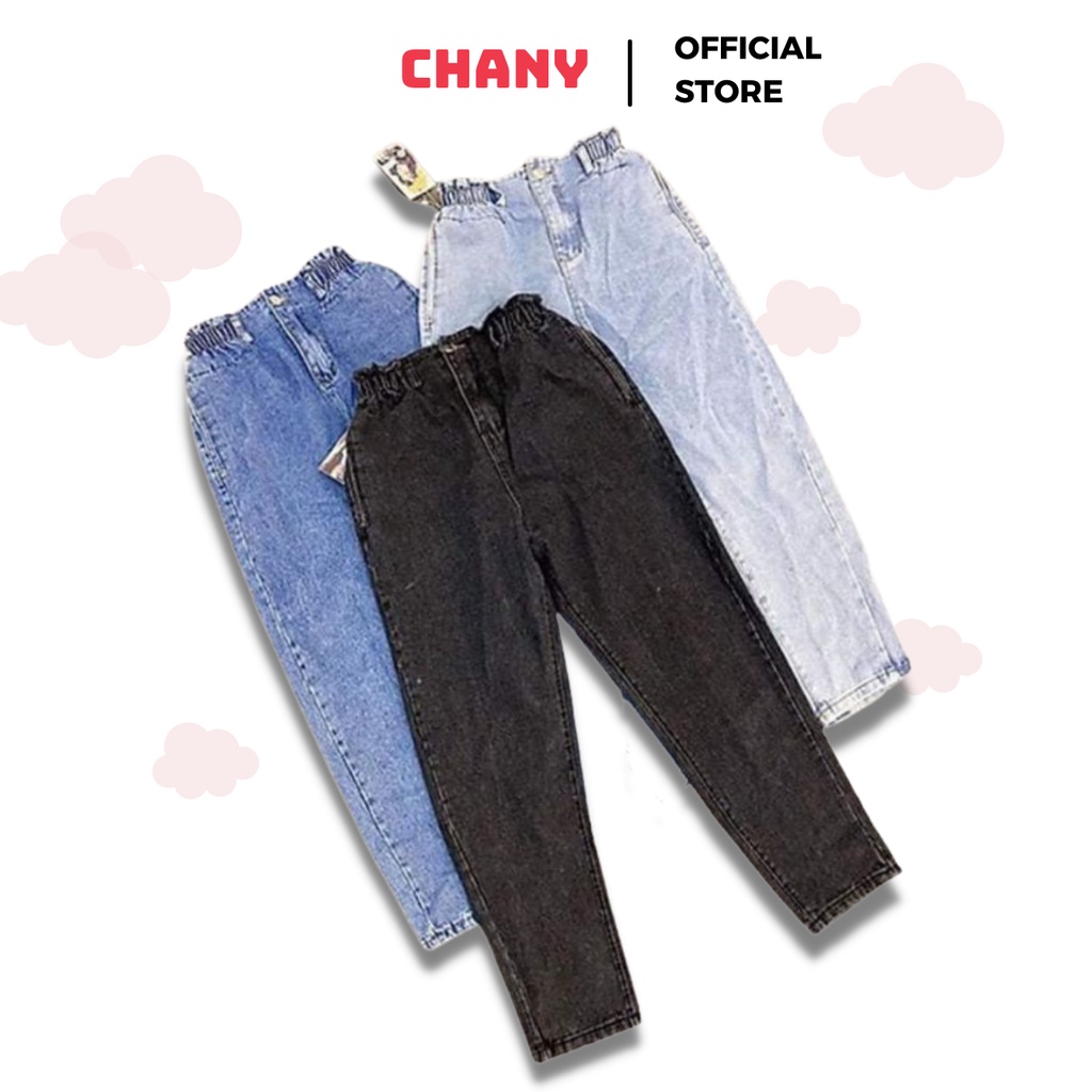 Quần baggy nữ Jeans lưng cao cạp chun sau Bigsize