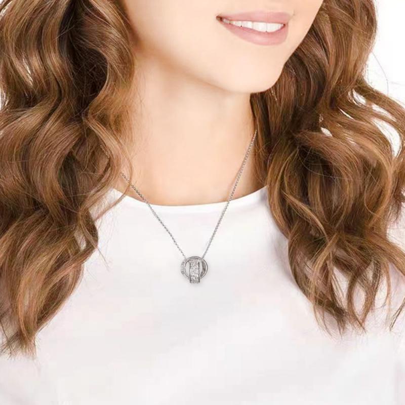 XiaoboACC Vòng cổ Mặt Nhẫn Đôi Bằng Thép Titan Cho Cặp Đôi - 38CM+6CM