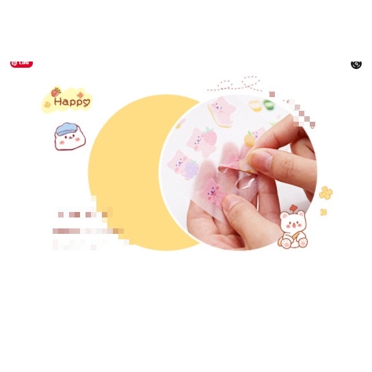 Set 4 tờ sticker dạng washi nhám độc đáo thỏ, gấu, bong bóng trò chuyện hoạt hình dễ thương