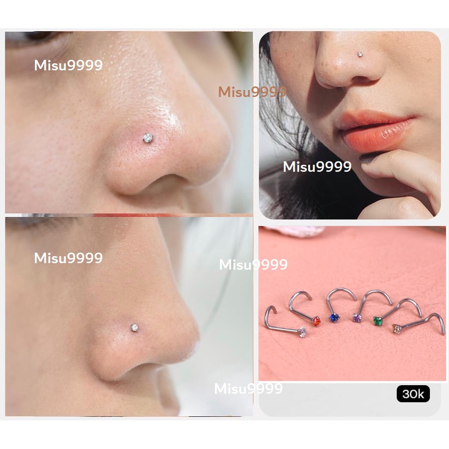 Khuyên mũi titan đính đá nhiều màu sắc
