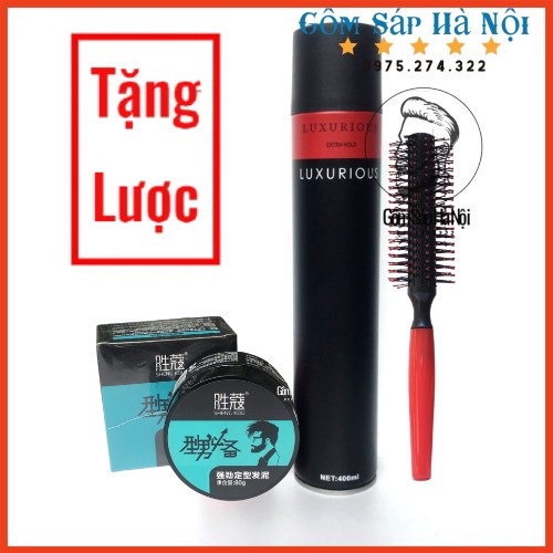 COMBO  Gôm Xịt Tóc LUXURIOU 400ML CHUẨN SALON + Sáp Vuốt Tóc SHENG KOU