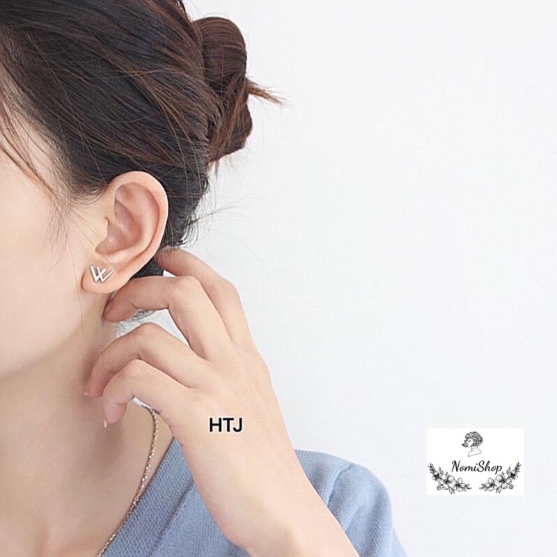 Bông tai nữ Bạc ta, thiết kế chữ W cách điệu, nhẹ nhàng sang chảnh Mainomi Shop Bạc Xinh