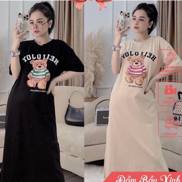 Đầm - Váy Suông Gấu Hello Joy Dáng Dài , From Rộng