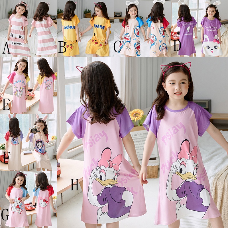 Đồ ngủ ngắn tay họa tiết hoạt hình phong cách Hàn Quốc dành cho bé gái