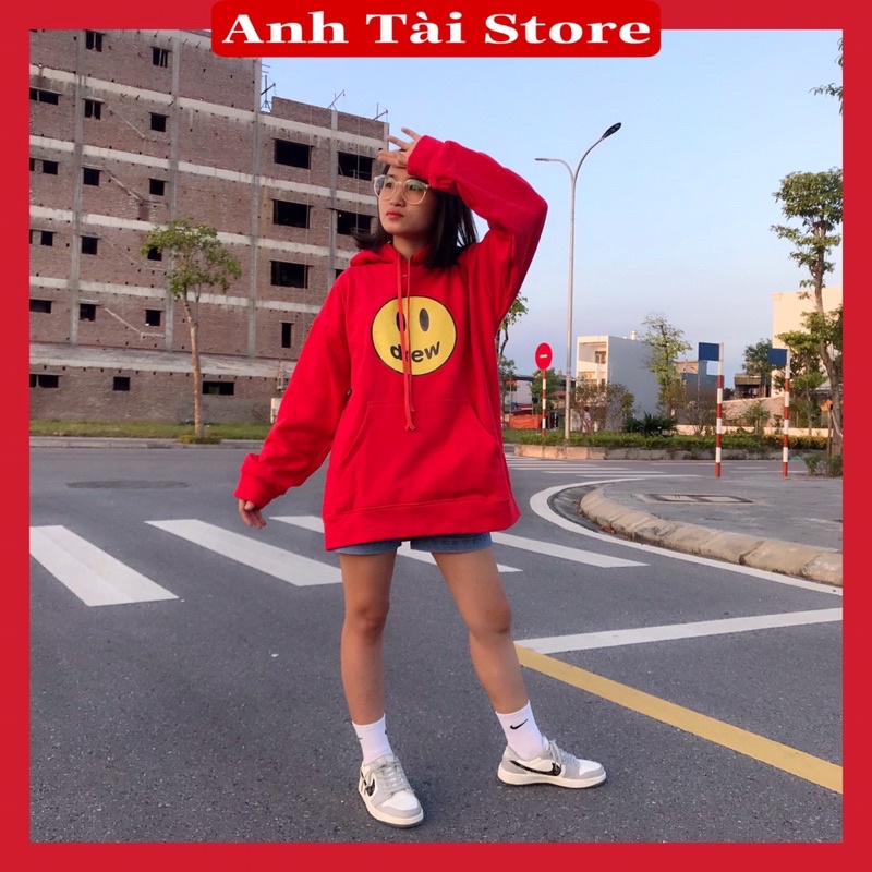 Áo hoodie drew in hình mặt cười  nam nữ chất nỉ ngoại mềm mịn fom rộng unisex oversize đến 68kg sẵn nhiều màu AT 9998