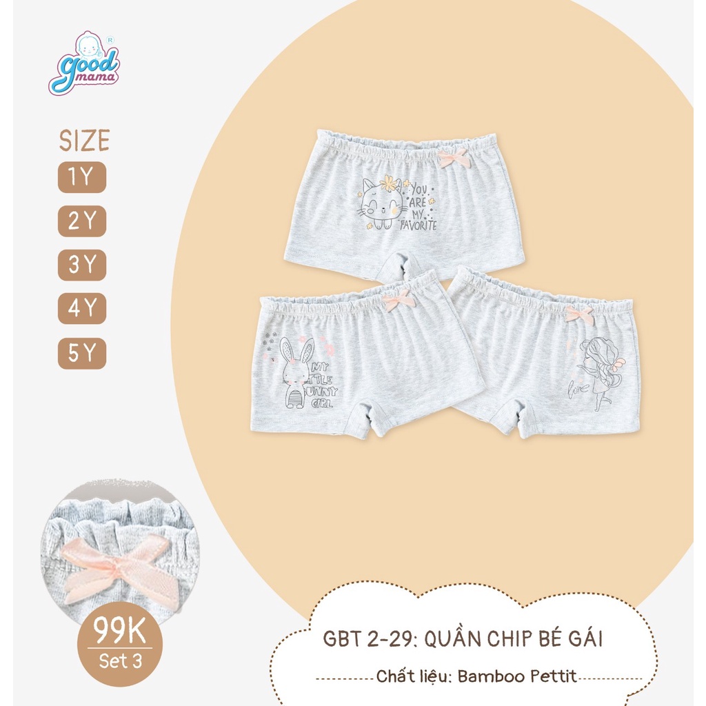 [CHÍNH HÃNG] Set 3 quần chip đùi bé gái in hình họa tiết đáng yêu Good Mama