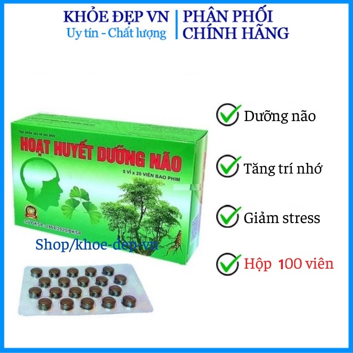 Hoạt huyết dưỡng não Đại Uy tăng cường trí nhớ ginkgo biloba giúp ngủ ngon tăng cường trí nhớ hộp 100 viên