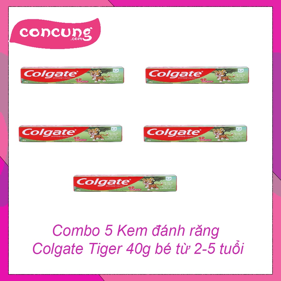 Combo 5 Kem đánh răng Colgate Tiger 40g bé từ 2-5 tuổi -con cung