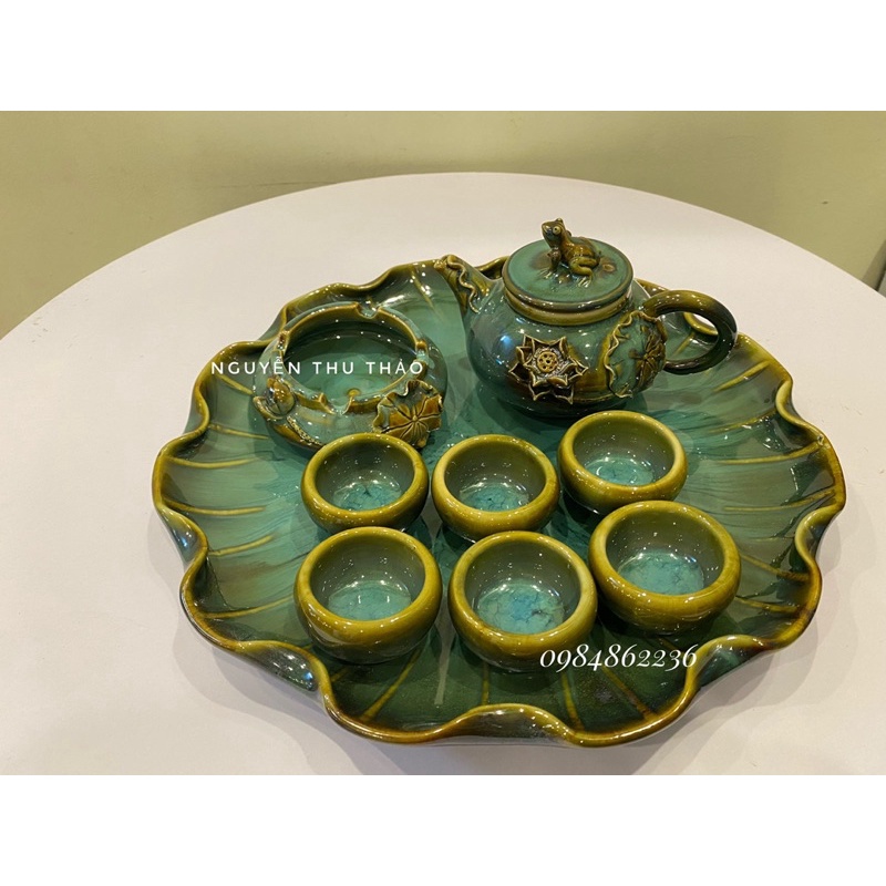 Bộ ấm chén khay lá sen Bát Tràng