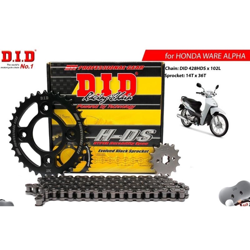 Nhông sên dĩa DID Honda Ware Alpha/ Future 1 – Sên đen 10ly DID HDS