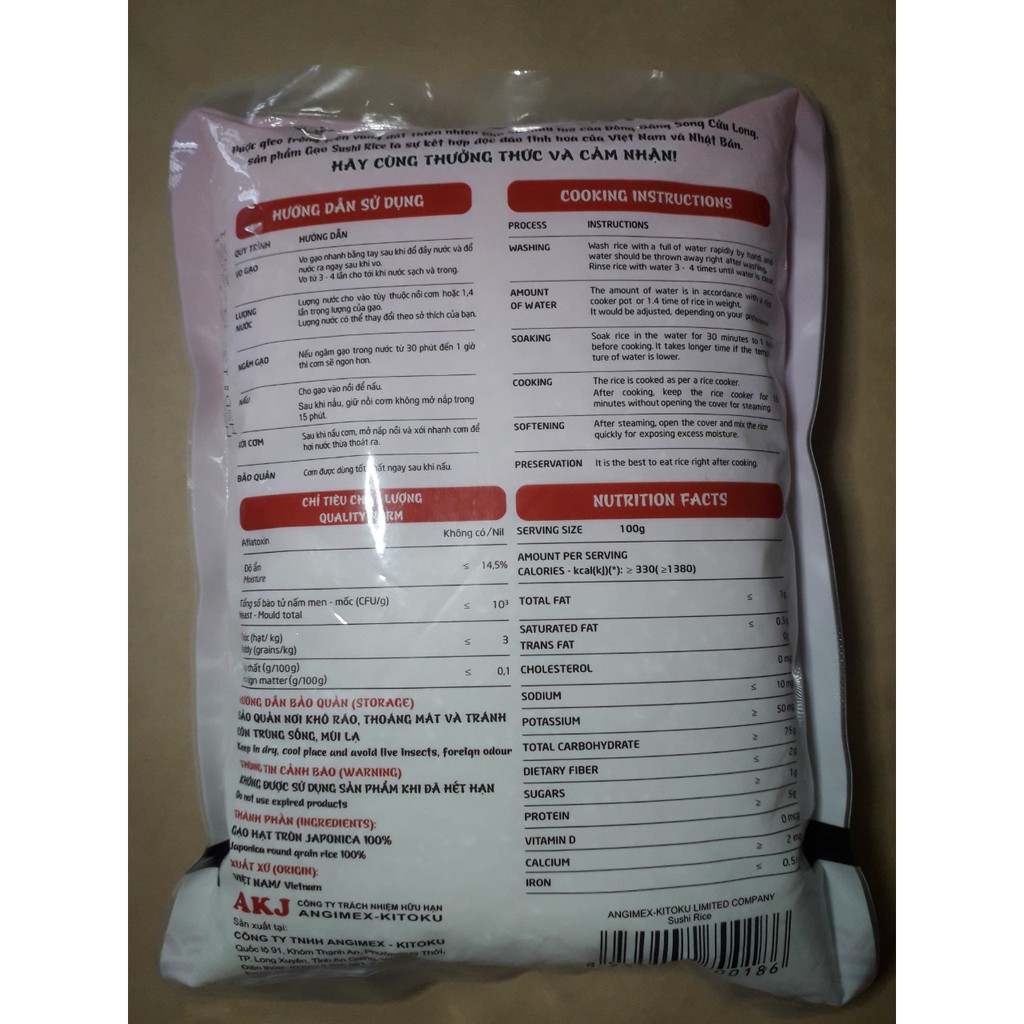Gạo làm Sushi “giống Nhật Japonia”  ANGIMEX KITOKU Sushi Rice