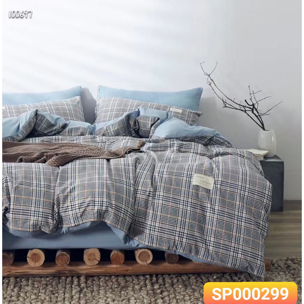 Bộ Chăn Ga Gối HIN BEDDING Chất Liệu Cotton Tici Phối Kẻ Mới, Cotton Đũi Mềm Mịn Cao Cấp Bo Chun Mọi Kích Thước