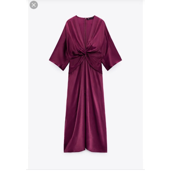 Đầm lụa cánh dơi cổ V xẻ sâu xoắn eo VNXK Zara dáng dài maxi xẻ tà đắp chéo sexy đi biển xuất khẩu dư xịn