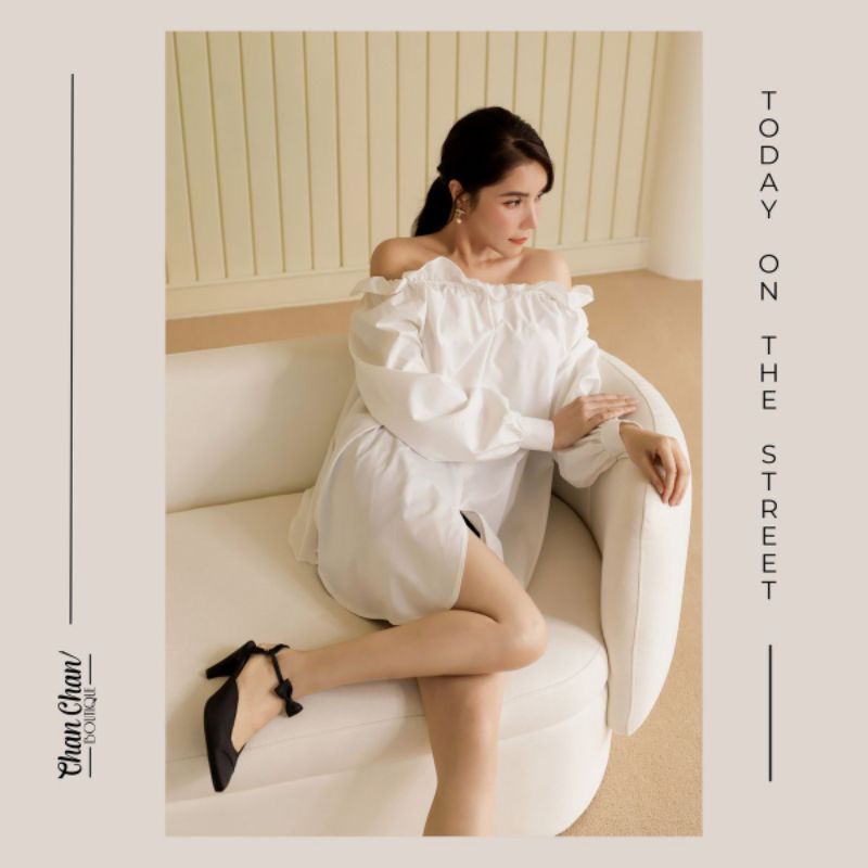 SET QUẦN SỌT ÁO TRẮNG VẠT BẦU HỞ VAI - CHANCHAN BOUTIQUE