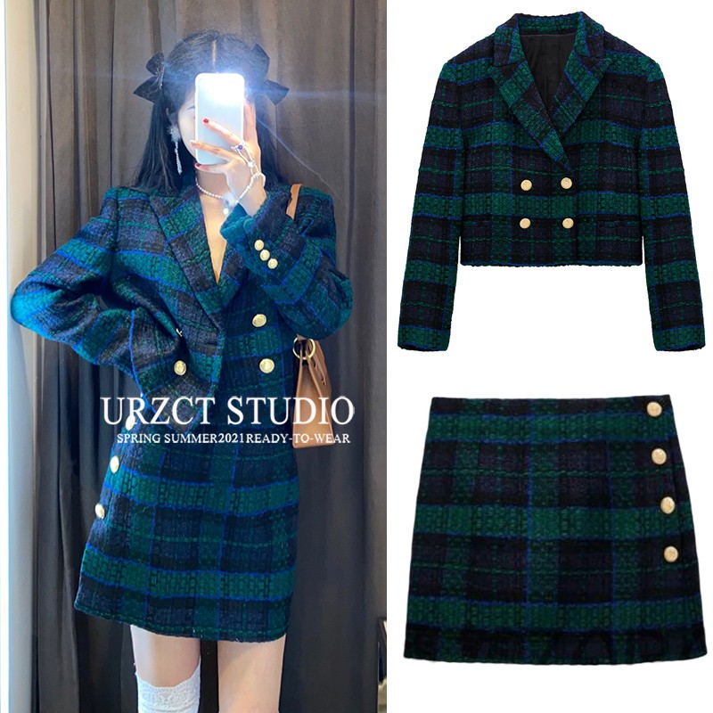 2W271.Set áo dạ tweed thu đông kèm chân váy ngắn kiểu Zar Cos Âu Mỹ sang chảnh