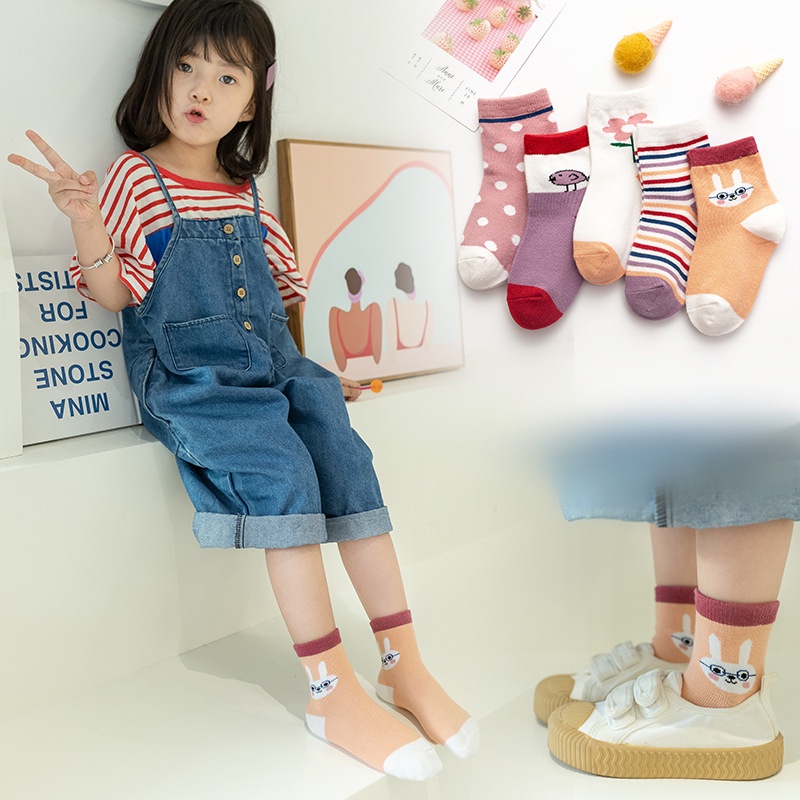 Set 5 Tất Cho Bé RIGHT EURO Cao Cấp In Hình Ngộ Nghĩnh Dày Ấm Cao Cổ Chất Cotton 069
