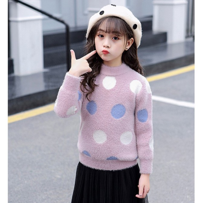 Áo len lông họa tiết chấm tròn bé gái lớn size 16-45kg (HÀNG QCCC) AL13