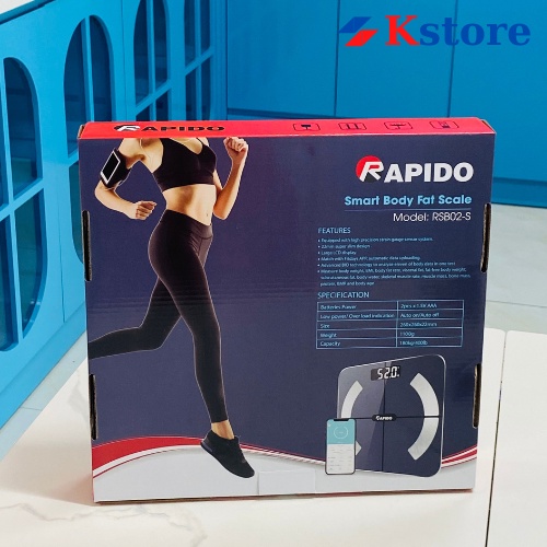 Cân điện tử sức khỏe RAPIDO RSB02-S kết nối bluetooth phân tích chỉ số cơ thể đo tỷ mỡ, béo phì, chất đạm, lượng nước...