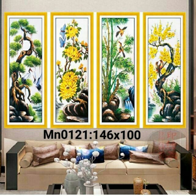 tranh thêu chữ thập tứ quý tùng cúc trúc mai MN0121 KT 146 X100 , MN0232 - 30*90*4