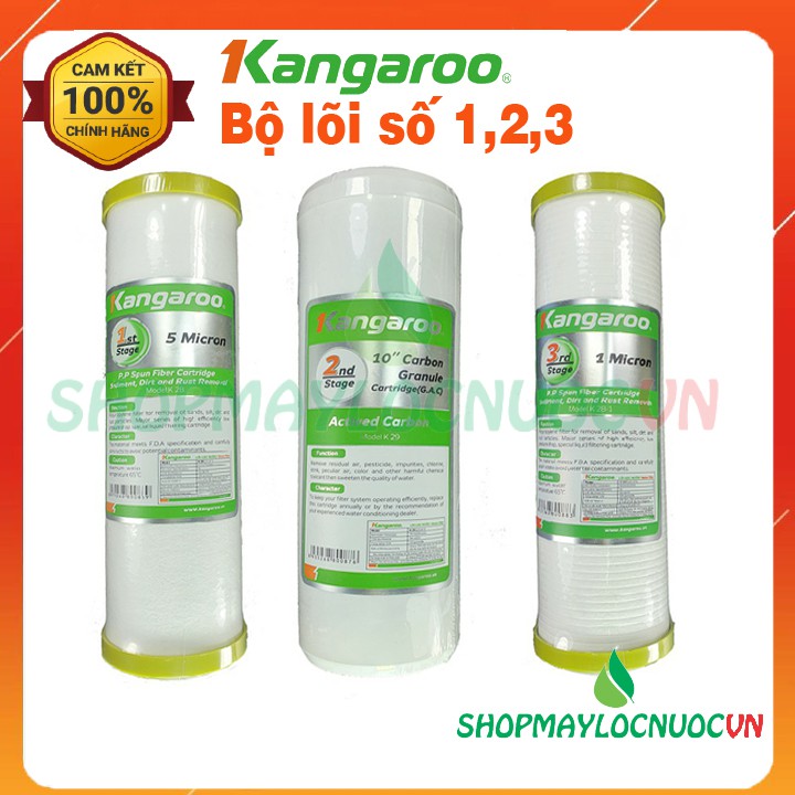 Bộ 3 Lõi Lọc Nước số 123 Kangaroo – Lõi số 1 PP 5mcr| lõi số 2 Than hoạt tính| Lõi số 3 PP 1mcr – Phụ kiện máy lọc nước