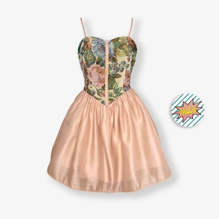 DALLA Đầm dây họa tiết hoa cổ điển phom xòe