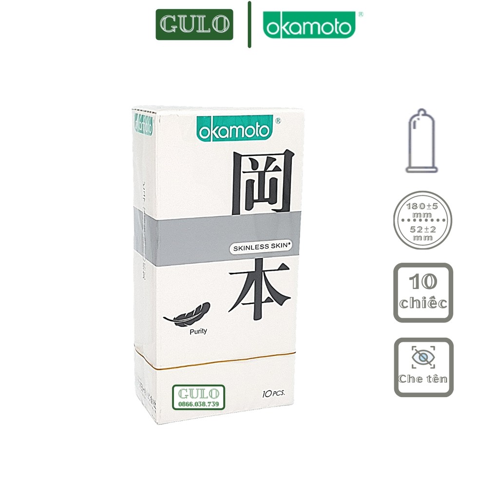 Bao Cao Su Okamoto Skinless Skin Purity Trơn Siêu Mỏng Tinh Khiết  Hộp 10 bcs