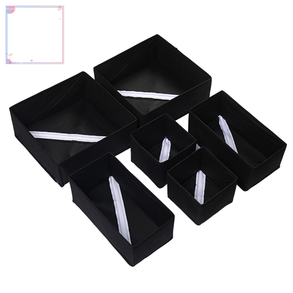 Set 6 Hộp Đựng Đồ Lót Chia Ngăn Bằng Vải Có Khóa Kéo Tiện Lợi