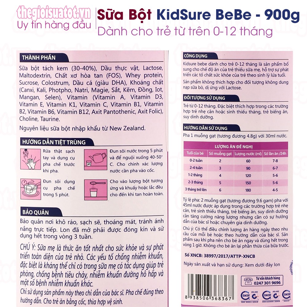 Sữa bột Kidsure BeBe 900g - Sữa Cho Trẻ Biếng Ăn Suy Dinh Dưỡng thegioisuatot