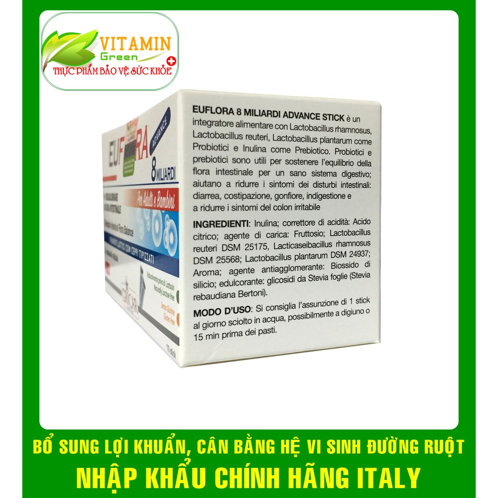 MEN VI SINH EUFLORA Sticks GIÚP GIẢM ĐẦY BỤNG, KHÓ TIÊU, RỐI LOẠN TIÊU HÓA | NHẬP KHẨU CHÍNH HÃNG ITALY