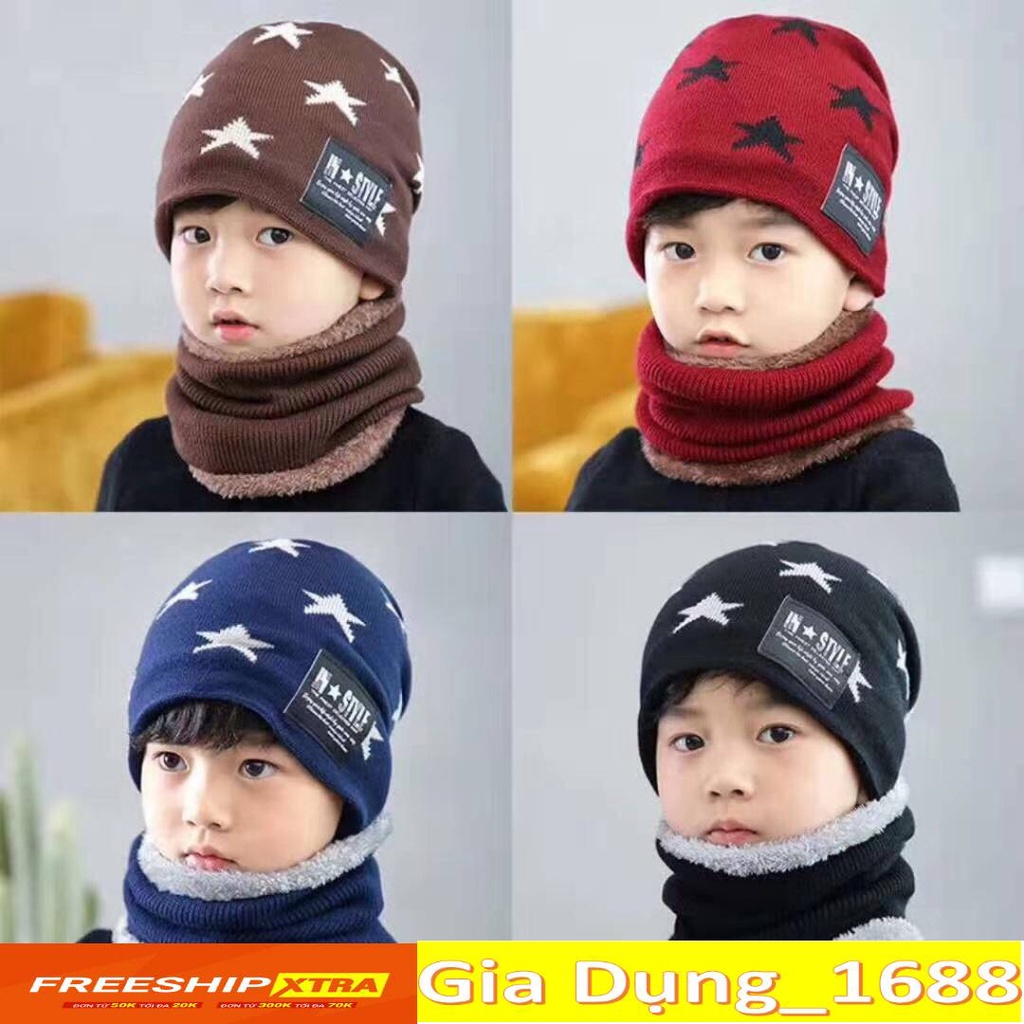 Mũ Len Cho Bé💚CAM KẾT CHUẨN💚Mũ Kèm Khăn Quàng Cổ Mẫu Ngôi Sao
