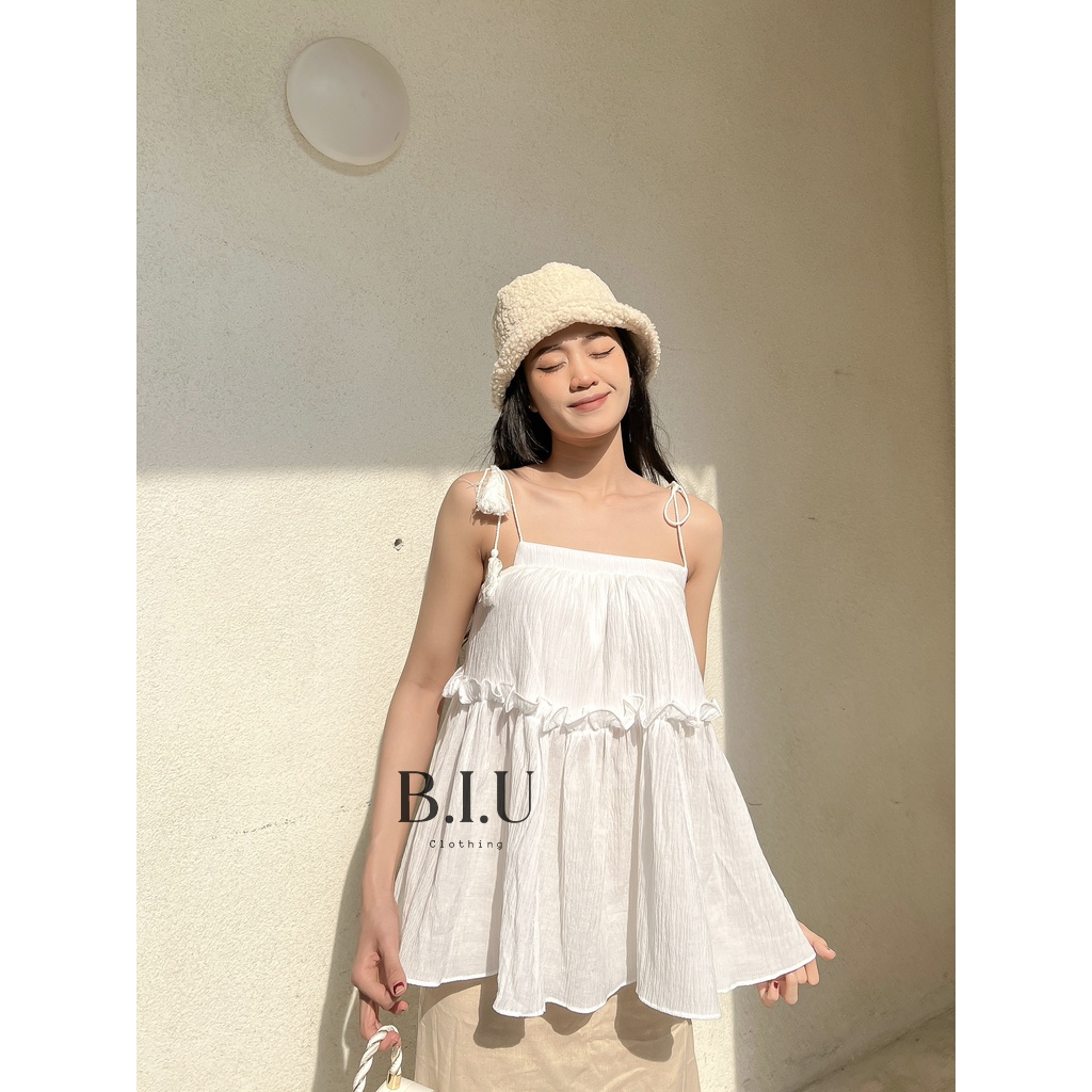 Set áo dây gân tơ chân váy suông dài chất line bánh bèo dễ thương BIU Clothing BB0022