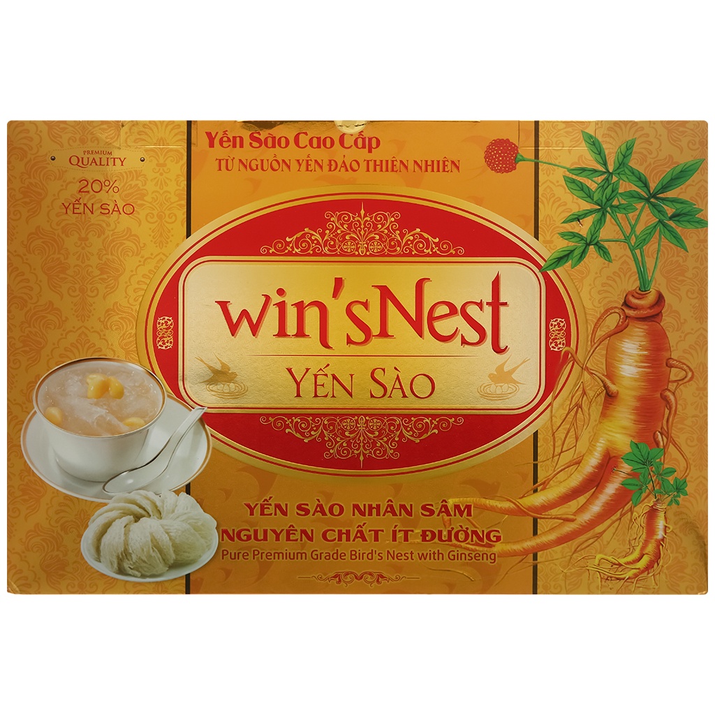 Yến sào wins'Nest nguyên chất nhân sâm ít đường 20% hộp 6 lọ