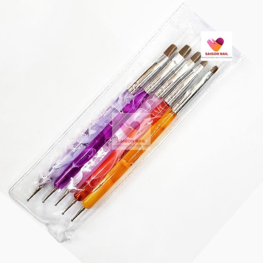 Bộ 5 cây cọ 2 đầu đắp Gel - chấm bi