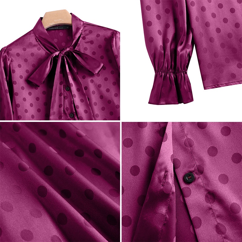 Áo sơ mi Zanzea họa tiết chấm bi thời trang thanh lịch cho nữ