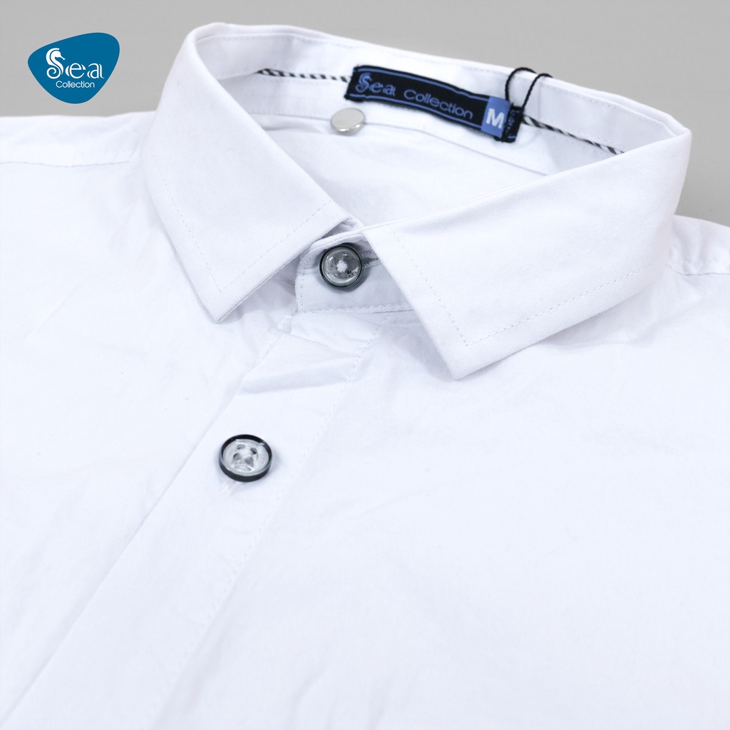 Áo Sơ Mi Nam Tay Ngắn Sea Collection 11807 Màu Trắng Có Túi Chất Kaki thun Co giãn