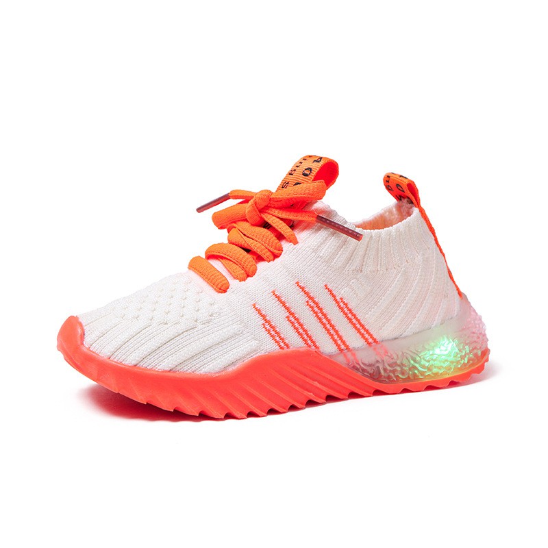 Mesh Knitted Shoes Kids Toddler White Casual Led Shoes Boy Girl Candy Color Sport Sneaker Shoes Light Up Black