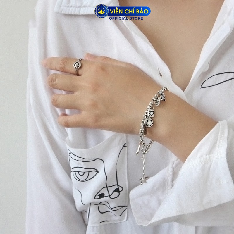 Lắc tay bạc nữ dây bi mix charm chất liệu bạc Thái 925 trẻ trung cá tính thương hiệu Viễn Chí Bảo L000075