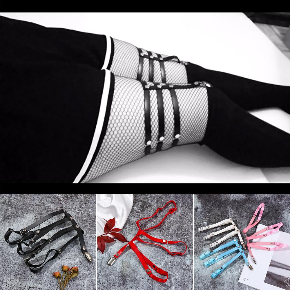 Đai Nịt Bít Tất 3 Hàng Bằng Da Pu Phong Cách Gothic Punk