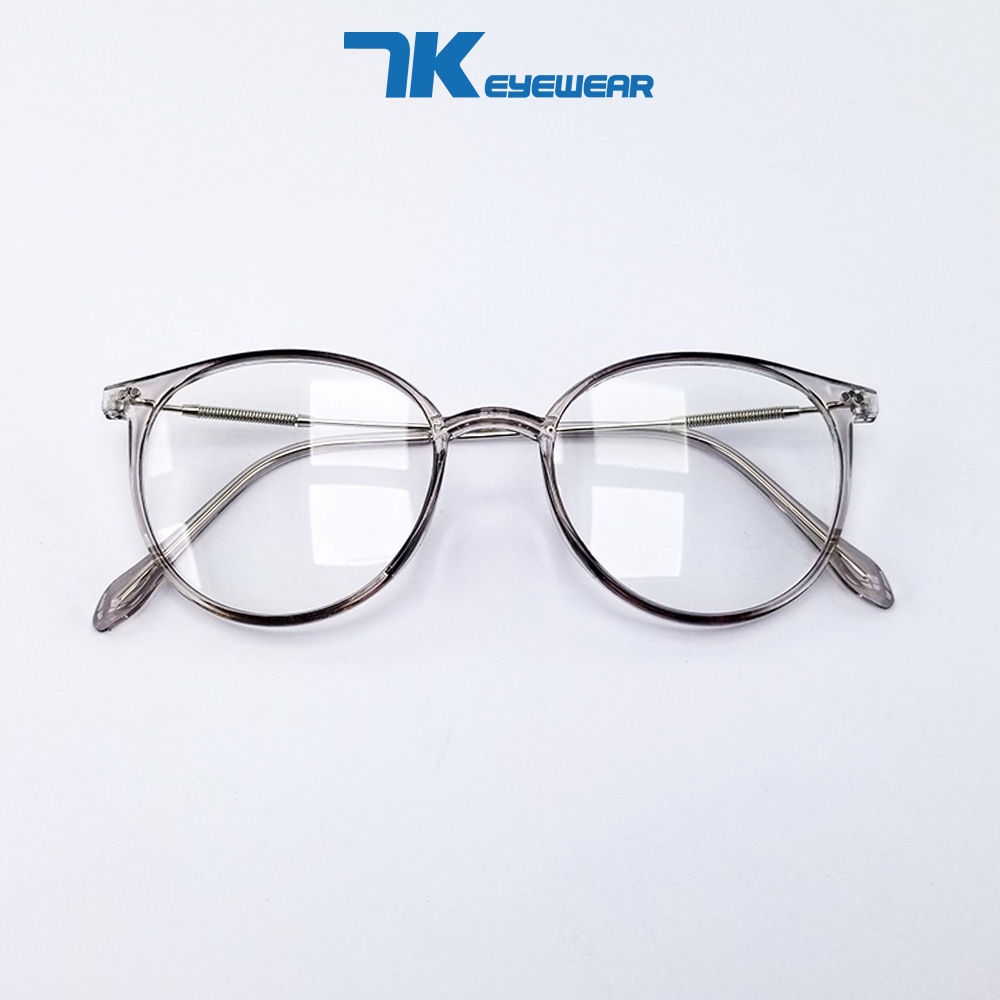 Gọng kính cận nữ, nam mắt tròn nhựa màu đen, nâu, xám 7K39002. Tròng 0 độ có sẵn, chống nắng và tia UV, ánh sáng xanh.