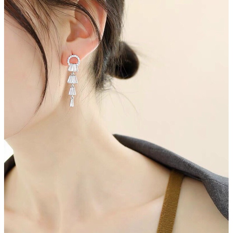 Khuyên tai treo đá nhân tạo nhiều màu cực đẹp bạc ta chuẩn