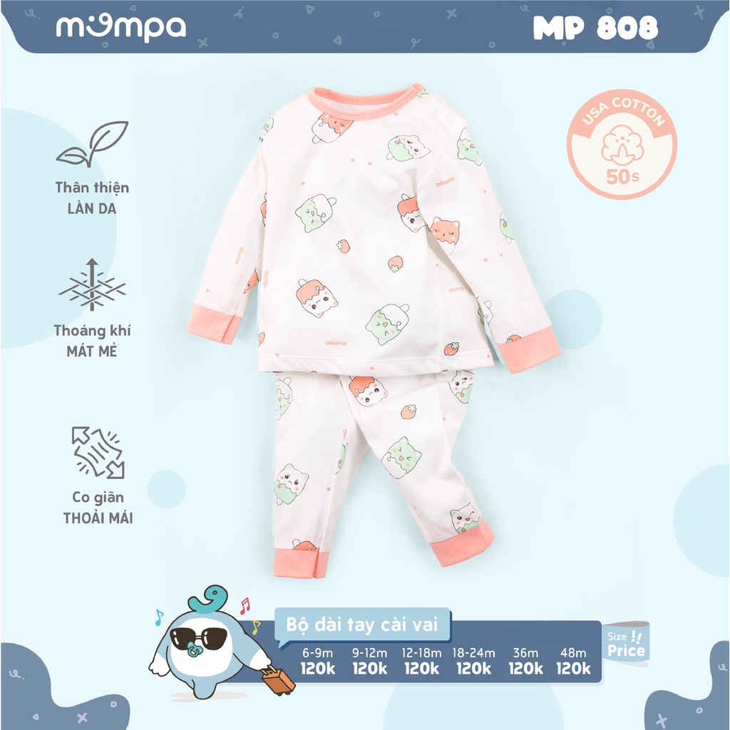 Bộ dài tay cài vai họa tiết dễ thương cho bé Mompa